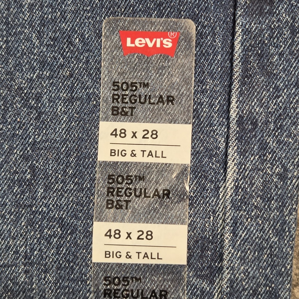 Levi’s 505 Jeans Mens 48x28 Big And Tall Blue Denim Straight Leg Medium Wash NWT - Picture 2 of 15